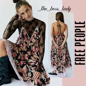 Free People maxi dress floral lace boho pleated XS
